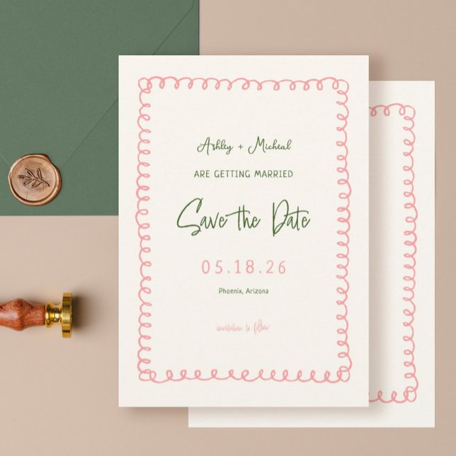 Reserva La Fecha Boda de diversión verde y rosa (Subido por el creador)