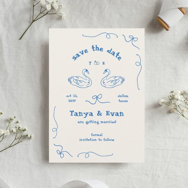 Reserva La Fecha Boda de Doodle de monograma de cisne caprichoso de (Subido por el creador)