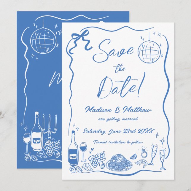 Reserva La Fecha Boda de Doodles de Garganta de Ilustraciones dibuj (Anverso / Reverso)