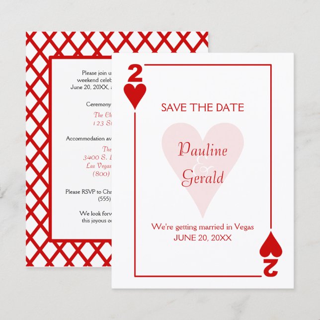 Reserva La Fecha Boda de Dos de Corazones en Las Vegas (Anverso / Reverso)