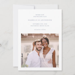 Reserva La Fecha Boda de dos fotos azul mínimo simple