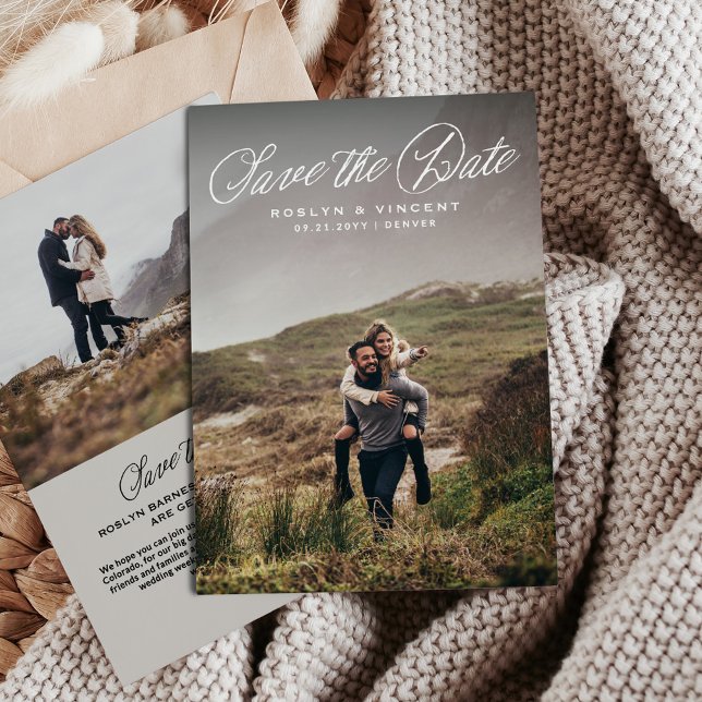 Reserva La Fecha Boda de dos fotos con guión rústico simple (Subido por el creador)