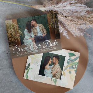 Reserva La Fecha Boda de dos fotos florales blancas con acuarela