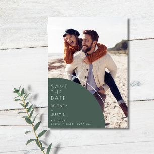 Reserva La Fecha Boda de dos fotos verde mínimo