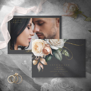 Reserva La Fecha Boda de drama floral Foto Carbón ID1022