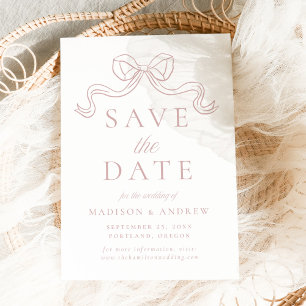 Reserva La Fecha Boda de Elegancia Vintage con Lazo Rosa Polvorient