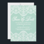 Reserva La Fecha Boda de encaje de Brocade Green Mint<br><div class="desc">Elegante salve la carta de fecha con tipografía caprichosa y encaje floral. Hay otros colores y área de artículos similares disponible.</div>