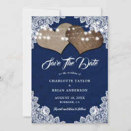 Reserva La Fecha Boda de encaje floral de la marina azul rustico