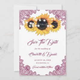Reserva La Fecha Boda de encaje floral rústico girasol rosa