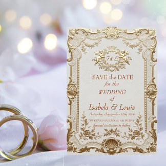 Reserva La Fecha Boda de encaje francés elegante rococó de lujo