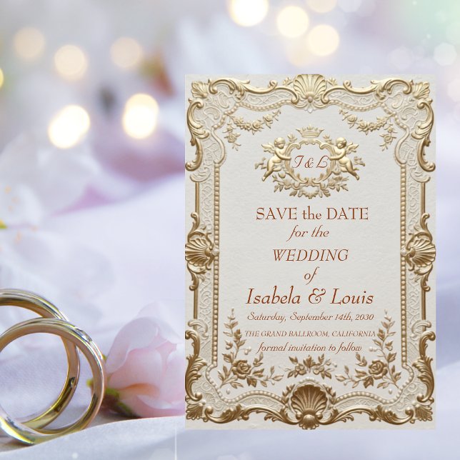 Reserva La Fecha Boda de encaje francés elegante rococó de lujo (Subido por el creador)