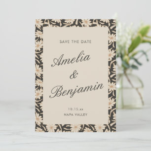 Reserva La Fecha Boda de escritura de marfil negro floral temperame