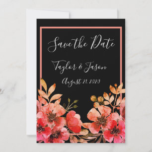 Reserva La Fecha Boda de escritura floral romántica de coral de col