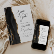 Boda de escritura moderna Agate Black Gold