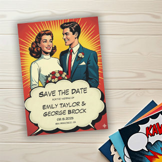 Reserva La Fecha Boda de estilo cómic vintage retro romántico