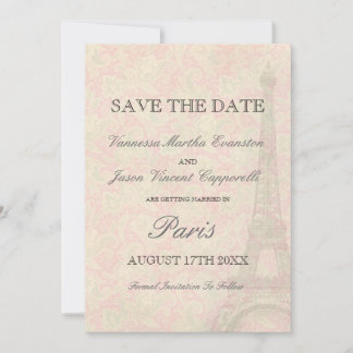 Reserva La Fecha Boda de estilo vintage en París, guarde la fecha