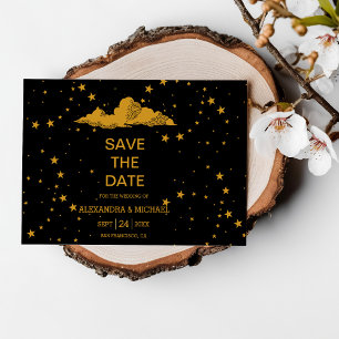 Reserva La Fecha Boda de Estrellas Celestiales de Oro Negro Místico