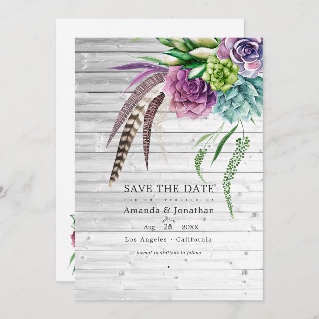 Reserva La Fecha Boda de exitosas plantas místicas de Boho rústico (Anverso / Reverso)