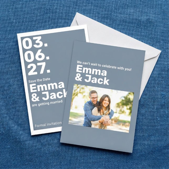 Reserva La Fecha Boda de fecha vertical azul moderno (Modern Blue Vertical Date Wedding Save The Date.)