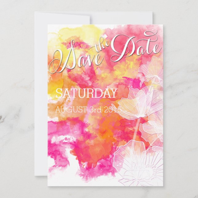RESERVA LA FECHA BODA DE FIERY SUNSET WATERCOLOR HOLLYHOCK (Anverso)