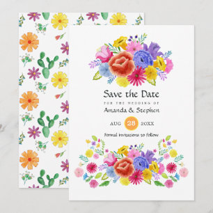 Reserva La Fecha Boda de Fiesta Floral Colorida Mexicana