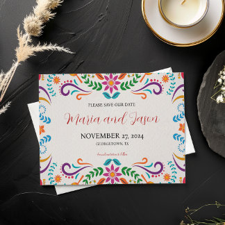 Reserva La Fecha Boda de Fiesta Floral de Colorido Mexicano