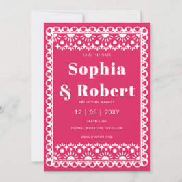 Reserva La Fecha Boda de Fiesta Rosa Papel Picado Boho