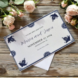 Reserva La Fecha Boda de Fiesta Sencillo Floral Azul Mexicano