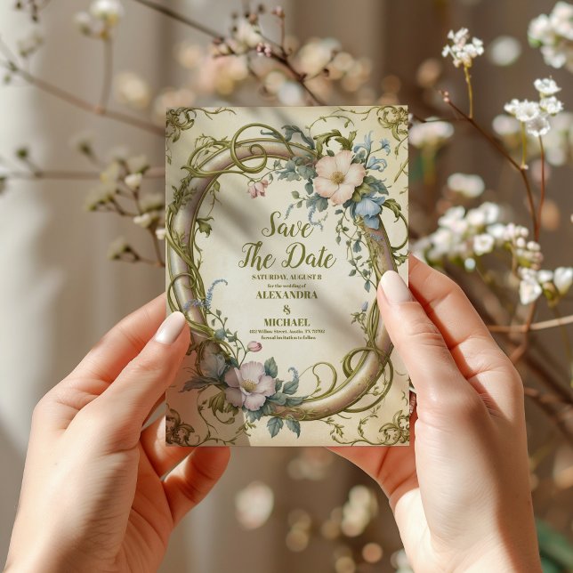 Reserva La Fecha Boda de Flor Silvestre de Art Nouveau (Subido por el creador)