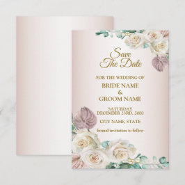 Reserva La Fecha Boda de Floral Acuarela Verde Blanco Rosa