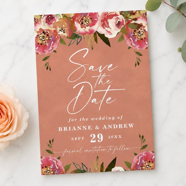 Reserva La Fecha Boda de Floral Rustica de Melocotón Chic en Flor (Rustic peach floral save the date cards)