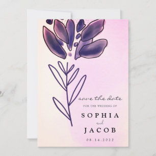 Reserva La Fecha Boda de Floral Violet Rosa Gold Watercolor