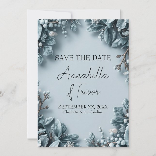 Reserva La Fecha Boda de Florales de Invierno Helados (Anverso)