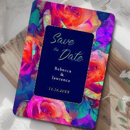 Reserva La Fecha boda de flores brillantes de color moda