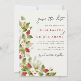 Reserva La Fecha Boda de flores de fresa silvestres de dulce rojo