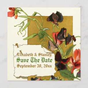 Reserva La Fecha Boda de flores de guisantes dulces Vintage Save th