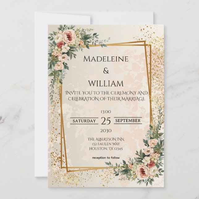 Reserva La Fecha Boda de flores de jardín elegante de lujo (Anverso)