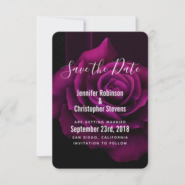 Reserva La Fecha Boda de flores de rosa morado gótico-rojo (Anverso)