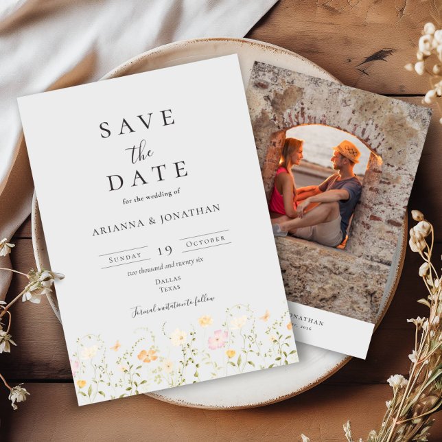 Reserva La Fecha Boda de flores de texto simple y elegante (Subido por el creador)