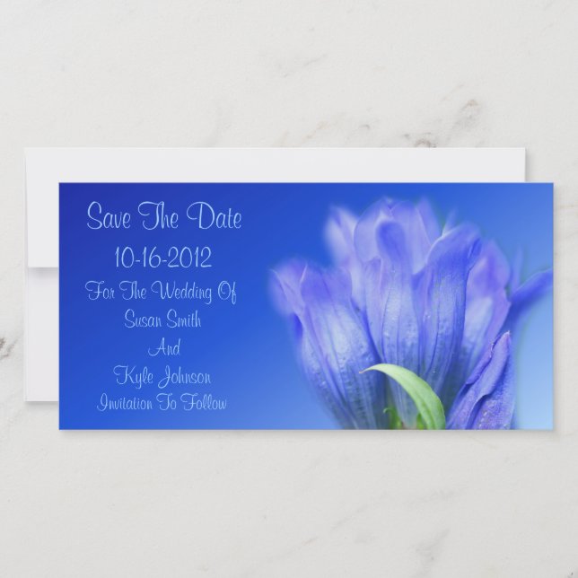 Reserva La Fecha Boda de flores gentianas azules (Anverso)