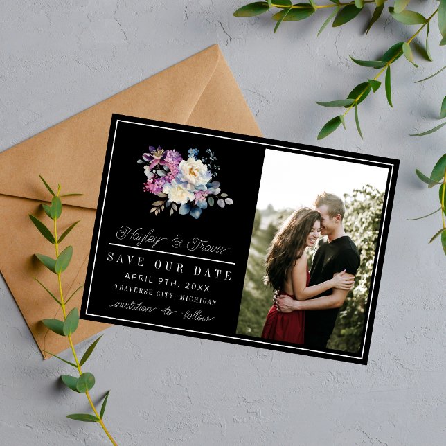 Reserva La Fecha Boda de Flores Oscuras Románticas Florales Moody (Subido por el creador)