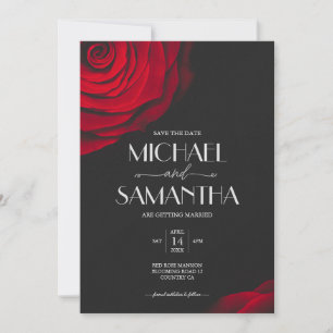 Reserva La Fecha Boda de flores pétalas rojas de escarlata vintage