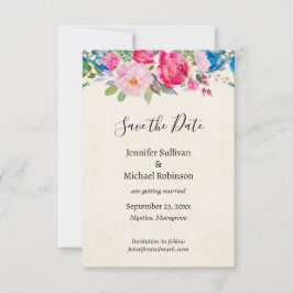 Reserva La Fecha Boda de flores rosas y azules de bonito salva la f