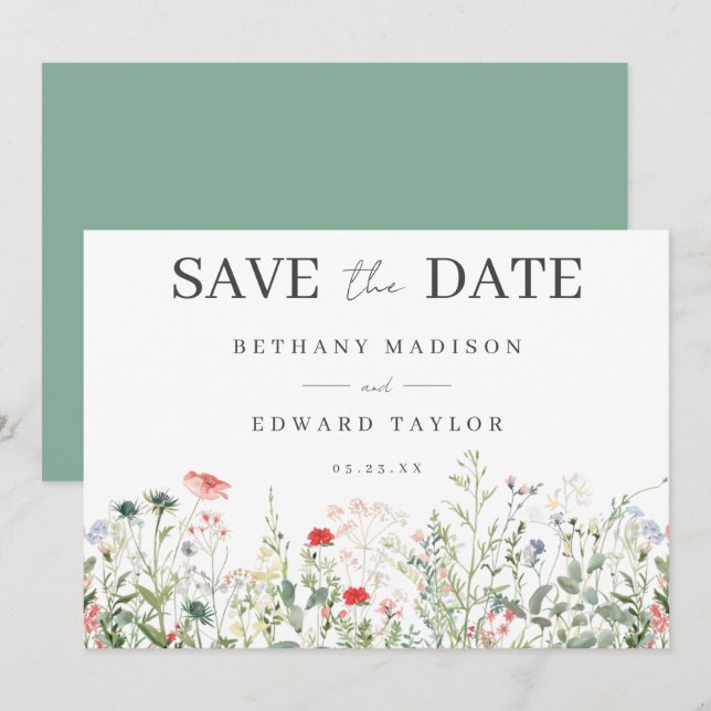 Reserva La Fecha Boda de flores silvestres (Anverso / Reverso)