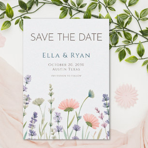 Reserva La Fecha Boda de flores silvestres acuarela minimalista mod