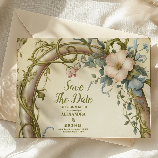 Reserva La Fecha Boda de flores silvestres Art Nouveau (Subido por el creador)