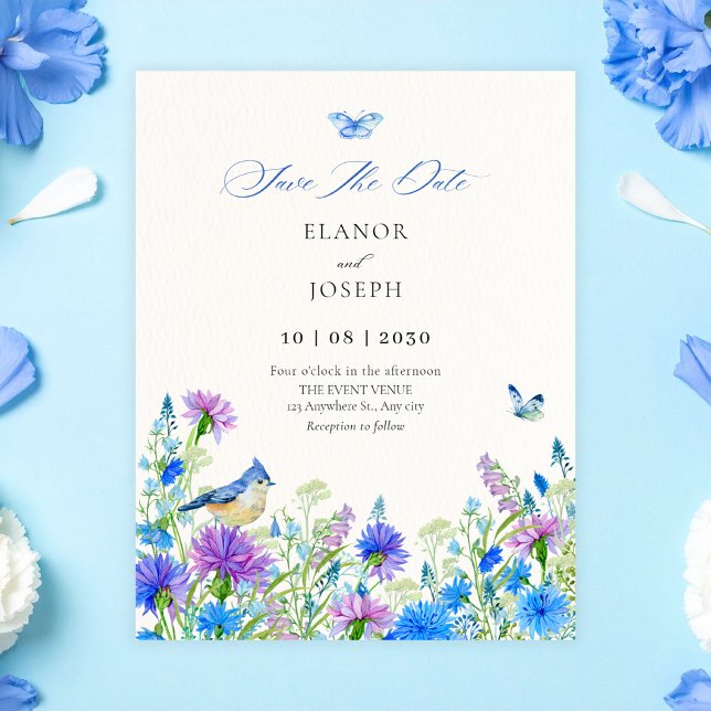 Reserva La Fecha Boda de flores silvestres azules (Subido por el creador)