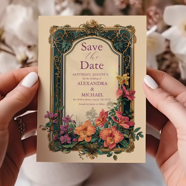 Reserva La Fecha Boda de flores silvestres Botanical Bliss Art Nouv (Subido por el creador)