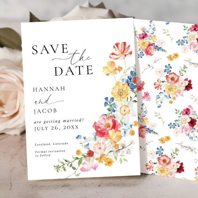 Reserva La Fecha Boda de flores silvestres coloridas (Subido por el creador)