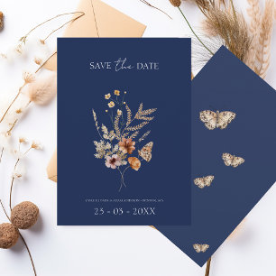 Reserva La Fecha Boda de Flores Silvestres del otoño azul de la mar